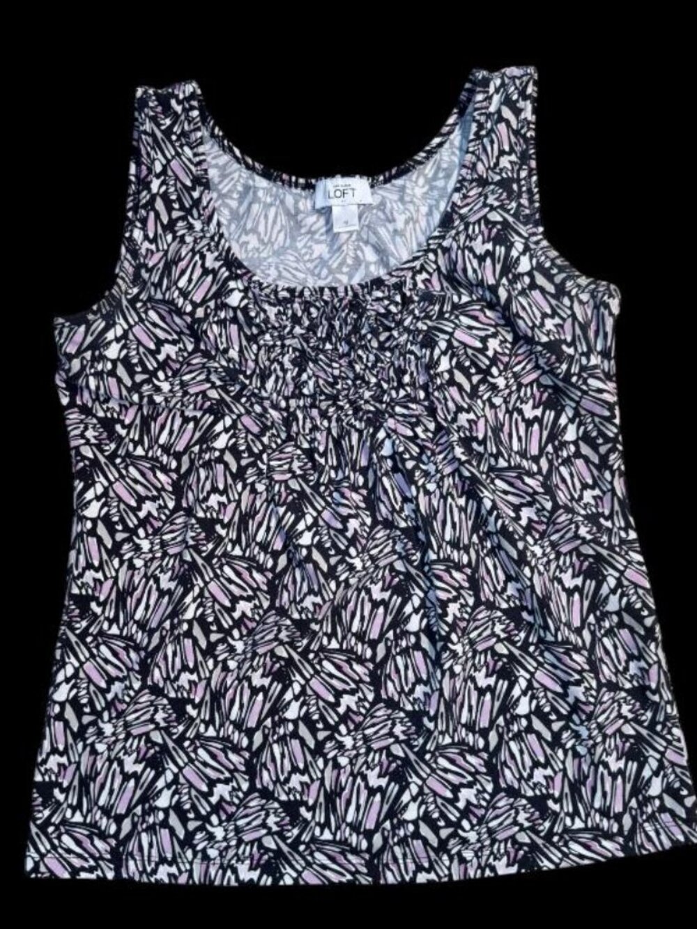 Ann Taylor Loft Floral Sleeveless Top Women's Medium Black Purple Boho Cotton